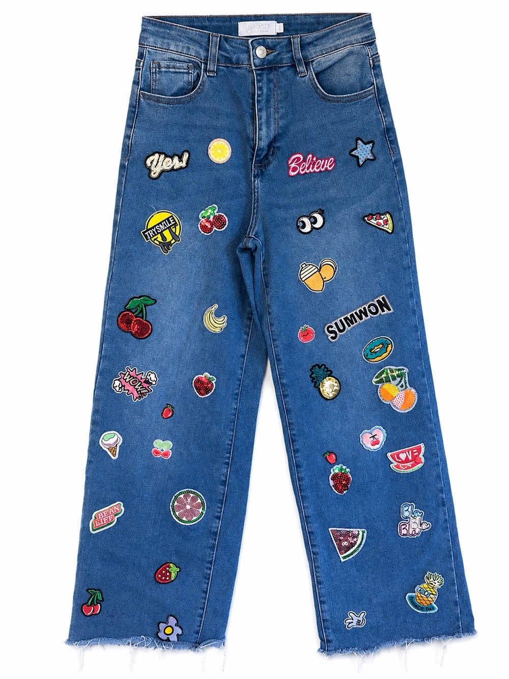 High Rise Embroidered Patch Wide-Leg Women’s Jeans Y2K Like new
